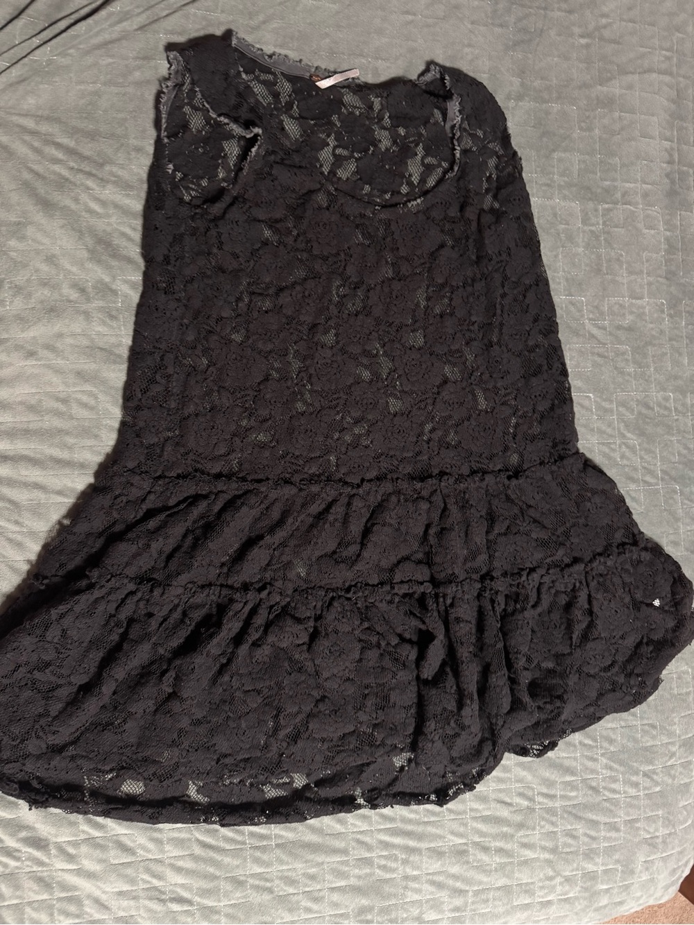 Free People Black Lace Tiered Mini Slip Dress